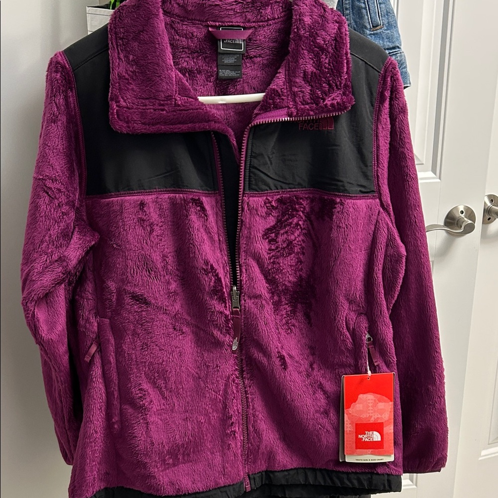 NWT. The North Face Purple Plush Fleece Jacket with Black Trim